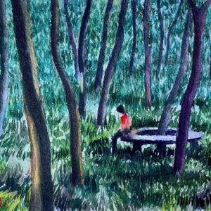 Original watercolour painting - Waiting in the woods