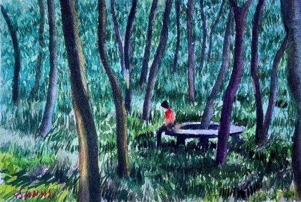Original watercolour painting - Waiting in the woods