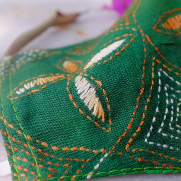 100% Cotton Kantha Work Hand Embroidery designer face mask - Green
