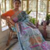 Gujrati stitch on Bishnupur katan silk saree multi coloured Gujrati stitch onBishnupur katan silk saree multi coloured