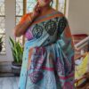 Gujrati stitch on Bishnupur katan silk saree multi coloured (8) Gujrati stitch onBishnupur katan silk saree multi coloured