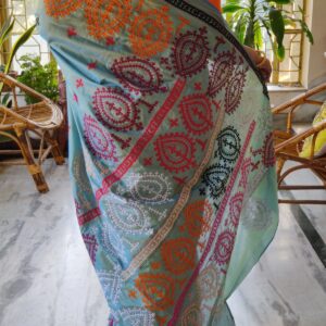 Gujrati stitch onBishnupur katan silk saree multi coloured