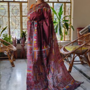 Katha Stitch On Maroon Bangalore Silk
