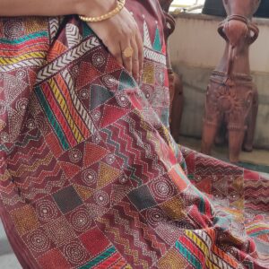 Katha Stitch On Maroon Bangalore Silk
