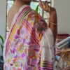 Katha stitch on white Bishnupur katan silk multi coloured (3) Katha Stitch On White Bishnupur Katan Silk