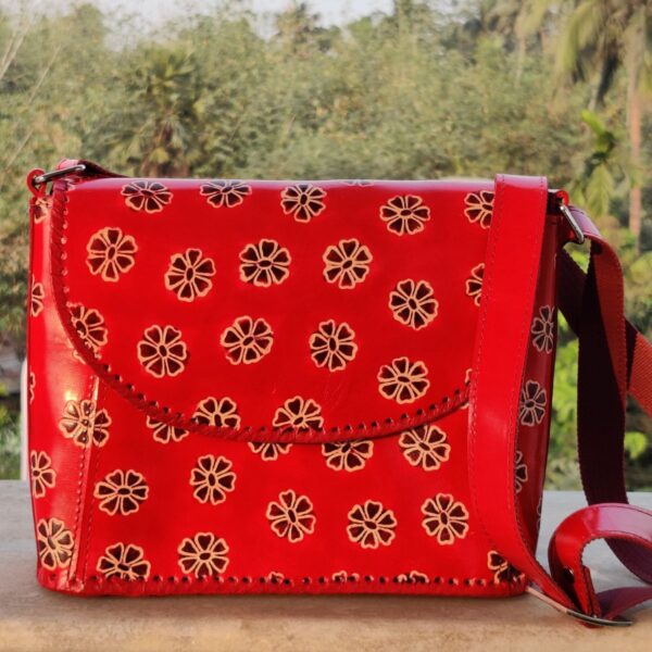 Red color hand-made leather bag for women
