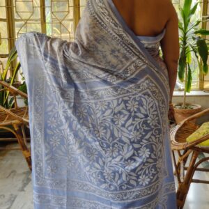 Exclusive katha stitch and hand batik bishnupur katan silk