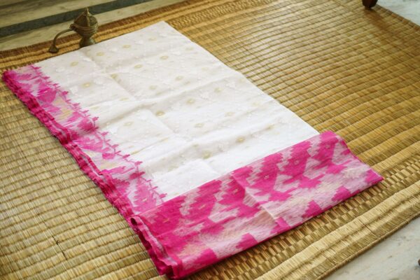 Authentic Jamdani Saree from Bangladesh - white and pink