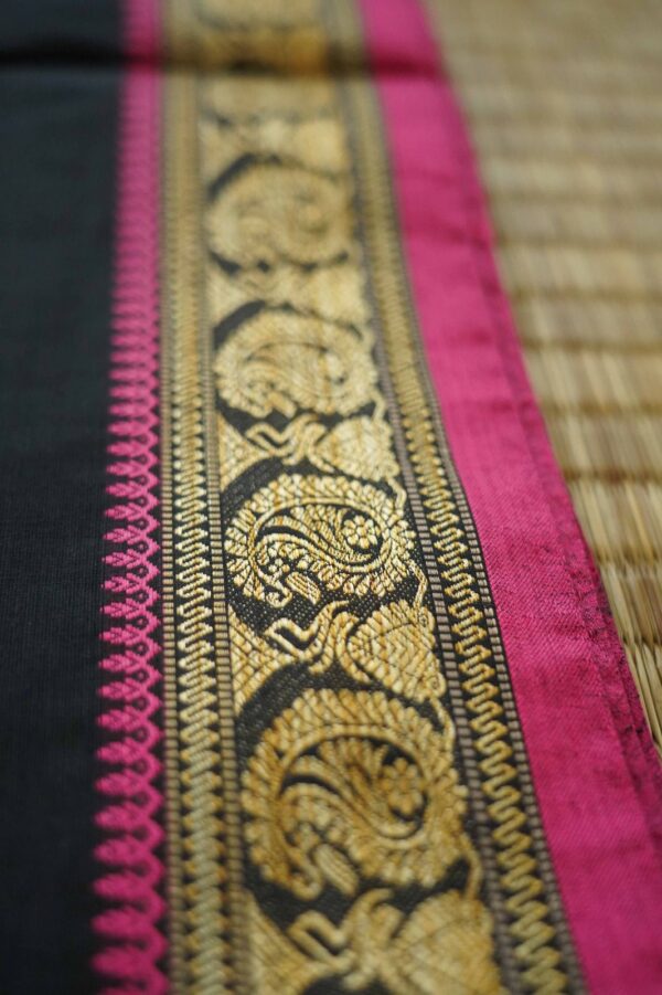 RED TANGAIL SAREE WITH BLACK AND GOLDEN PAAR. 100% Cotton