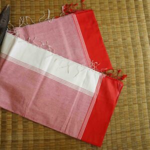 OFF WHITE AND RED TANGAIL SAREE 100% Cotton