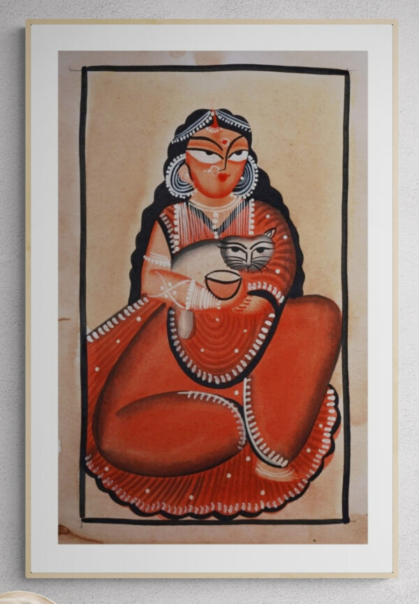 AUTHENTIC PATACHITRA PAINTING LADY AND CAT 100% HAND PAINTED