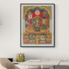 Reprint of Sri Sri Jagannath Deb with Balabhadra and Subhadra, in a traditional temple-style composition with divine figures seated below, printed on matte paper