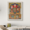 Reprint of Sri Sri Jagannath Deb with Balabhadra and Subhadra, in a traditional temple-style composition with divine figures seated below, printed on matte paper