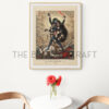 Reprint of Kali as Mundamala Dharini, standing on Shiva, with a garland of severed heads, battlefield background, printed on matte paper.