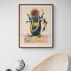 Reprint of Maa Kali in Kalighat style, standing on Shiva, holding a severed head and sword, printed on matte paper.