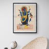 Reprint of Maa Kali in Kalighat style, standing on Shiva, holding a severed head and sword, printed on matte paper.