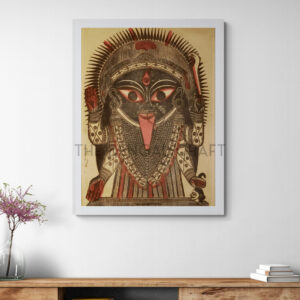 Reprint of Kali woodcut attributed to Sri Nrityalal Dutta, featuring intense black-red style and symbolic elements, printed on matte paper