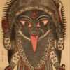 Reprint of Kali woodcut attributed to Sri Nrityalal Dutta, featuring intense black-red style and symbolic elements, printed on matte paper