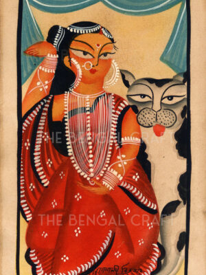 Kalighat Painting of Woman with Cat