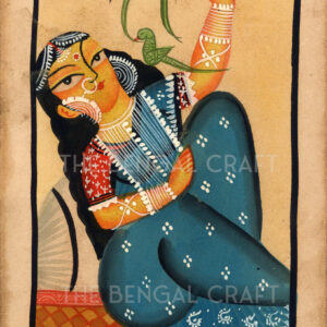 Kalighat Painting of Woman with Birds
