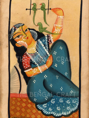 Kalighat Painting of Woman with Birds