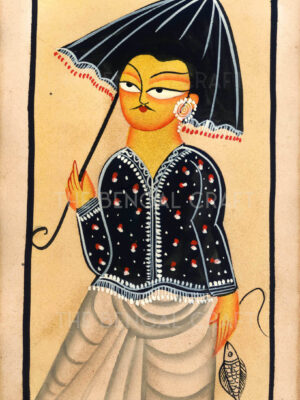 Kalighat Painting of Man with Umbrella