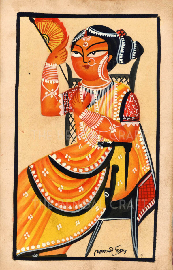 Kalighat Painting of Woman with Fan