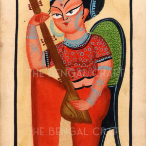 Kalighat Painting of a Musician with Lute