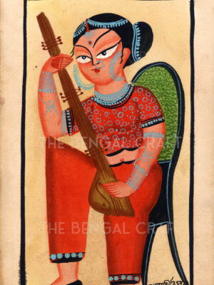 Kalighat Painting of a Musician with Lute