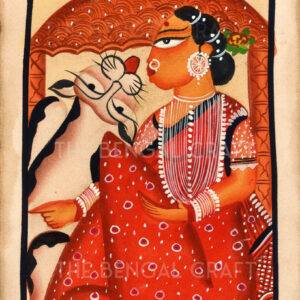 Authentic Kalighat Painting of Woman and Cat