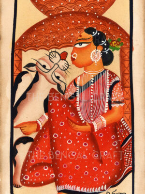 Authentic Kalighat Painting of Woman and Cat