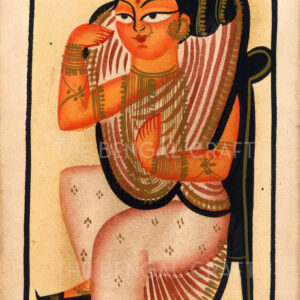 Kalighat Painting of a Woman in Traditional Attire