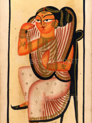 Kalighat Painting of a Woman in Traditional Attire