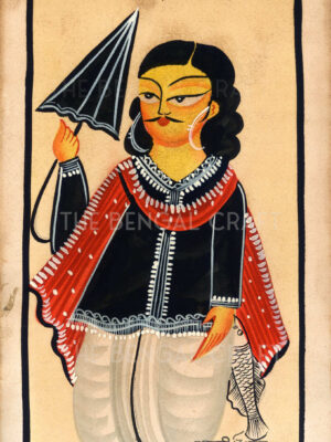 Kalighat Painting of Man with Umbrella