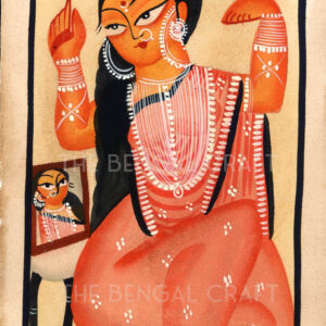 Kalighat Painting of a Woman in Traditional Attire