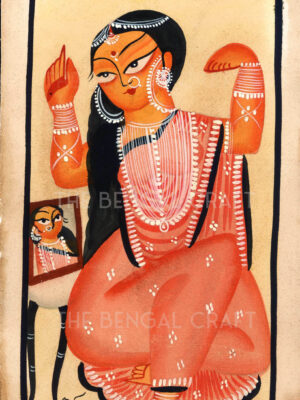 Kalighat Painting of a Woman in Traditional Attire