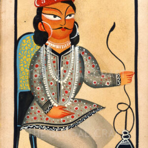 Kalighat Painting of a Man in Red Hat and Jewelry