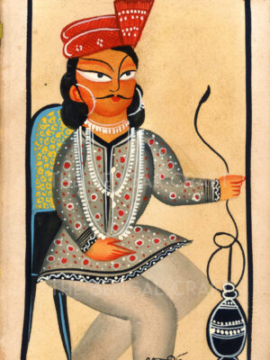 Kalighat Painting of a Man in Red Hat and Jewelry