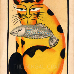 Kalighat painting depicting a cat with a fish