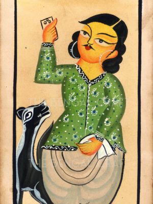 Kalighat Painting of Man and Dog