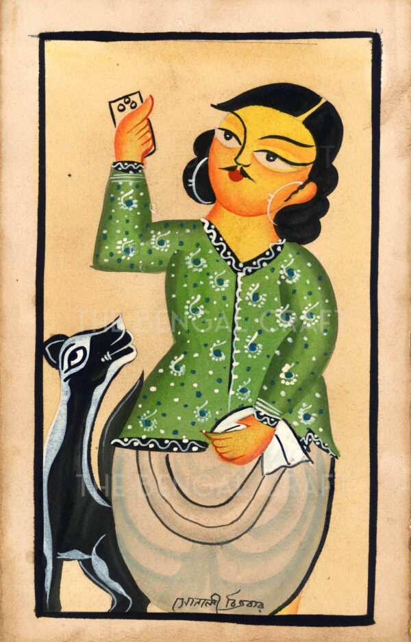 Kalighat Painting of Man and Dog