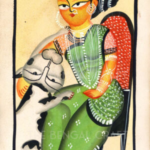 Kalighat painting depicting a woman with a cow