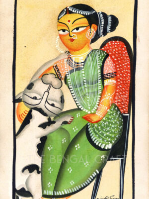 Kalighat painting depicting a woman with a cow