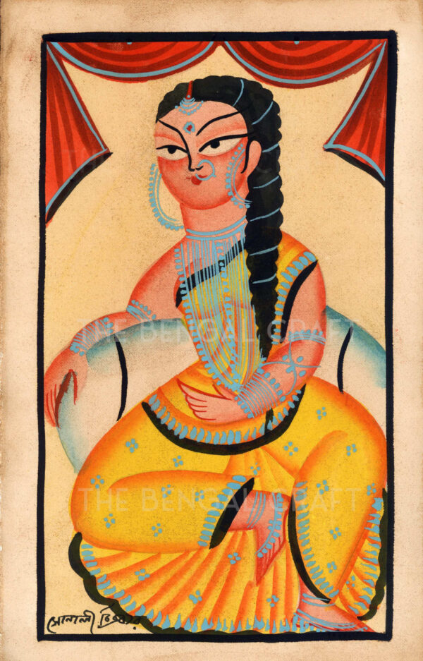 Kalighat Painting of a Woman in Yellow
