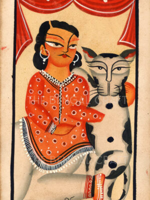 Kalighat Painting of Man and Cat