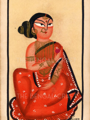 Kalighat Painting of a Woman in Red