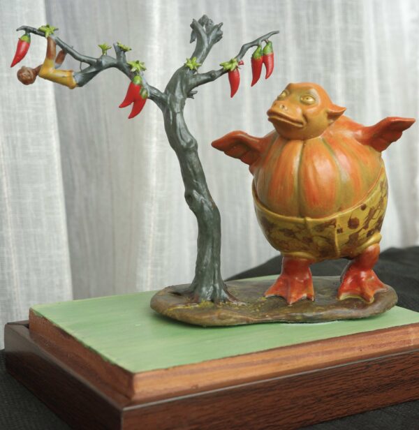 Kumro Potash (কুমড়োপটাশ) hand-painted collectible miniature inspired by Sukumar Roy’s Abol Tabol
