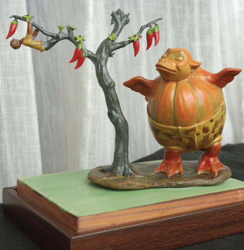 Kumro Potash (কুমড়োপটাশ) hand-painted collectible miniature inspired by Sukumar Roy’s Abol Tabol