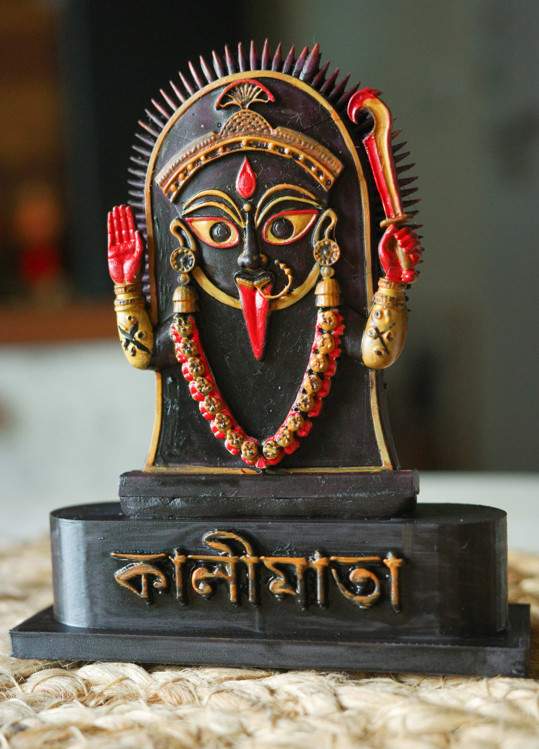 Hand-Painted Kali Mata Collectible Miniature Hand-painted Maa Kali resin collectible miniature inspired by Kalighat art and crafted in Kolkata