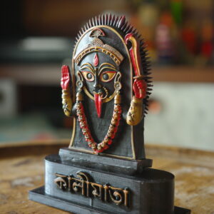 Hand-painted Maa Kalighat Kali resin collectible miniature inspired by Kalighat art and crafted in Kolkata